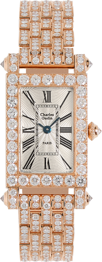 Charles Oudin Full diamond Lily Retro gold large size 18K rose gold rectangular and diamond